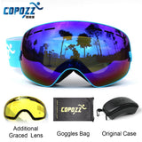 COPOZZ Ski Goggles with Case & Yellow Lens UV400 Anti-fog Spherical ski glasses skiing men women snow goggles + Lens + Box Set