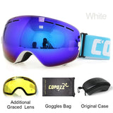 COPOZZ Ski Goggles with Case & Yellow Lens UV400 Anti-fog Spherical ski glasses skiing men women snow goggles + Lens + Box Set