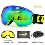 COPOZZ Ski Goggles with Case & Yellow Lens UV400 Anti-fog Spherical ski glasses skiing men women snow goggles + Lens + Box Set