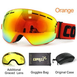 COPOZZ Ski Goggles with Case & Yellow Lens UV400 Anti-fog Spherical ski glasses skiing men women snow goggles + Lens + Box Set