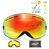 COPOZZ Brand Ski Goggles Double Lens UV400 Anti Fog Unisex Snowboard Ski Glasses With Night Vision Ski Lens Snow Eyewear Adult